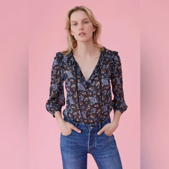 Rebecca Taylor Solstice Floral Pullover Silk Blouse, size 2 / Small - Picture 11 of 15